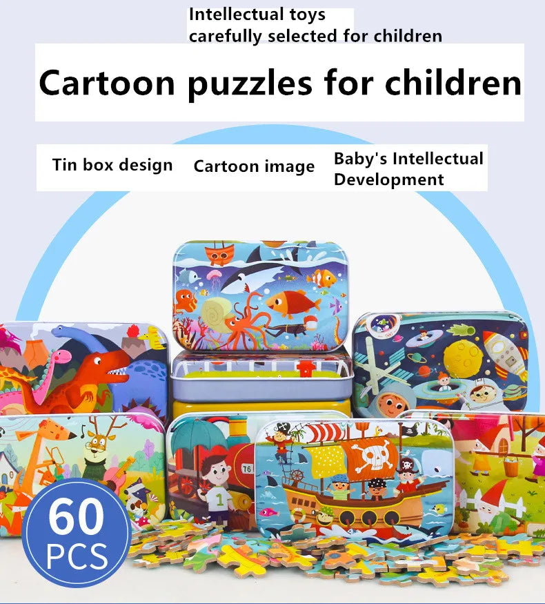 60-Piece Wooden Puzzle Set - Educational Jigsaw Toys for Kids
