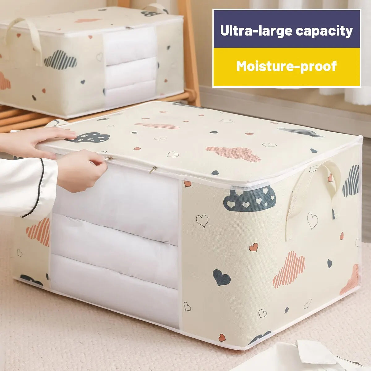 Large Capacity Storage Bag Organizer - Foldable Clothes & Bedding Organizer with Reinforced Handles
